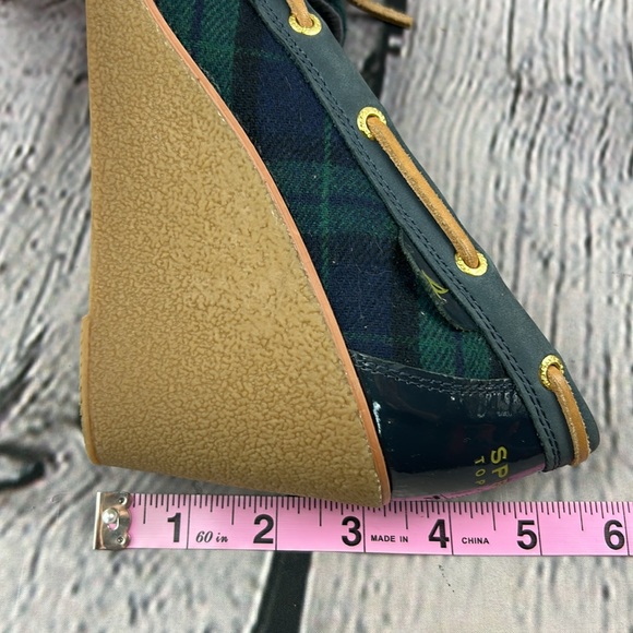 SPERRY GOLDFISH Navy & Green Slip On Leather Lace Wedges - Picture 8 of 17